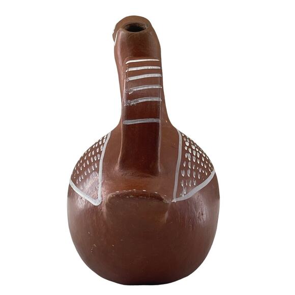 Vintage Folk Art Terracotta Duck Pitcher Hand Painted White Accent 12" Tall Rare - Picture 4 of 12